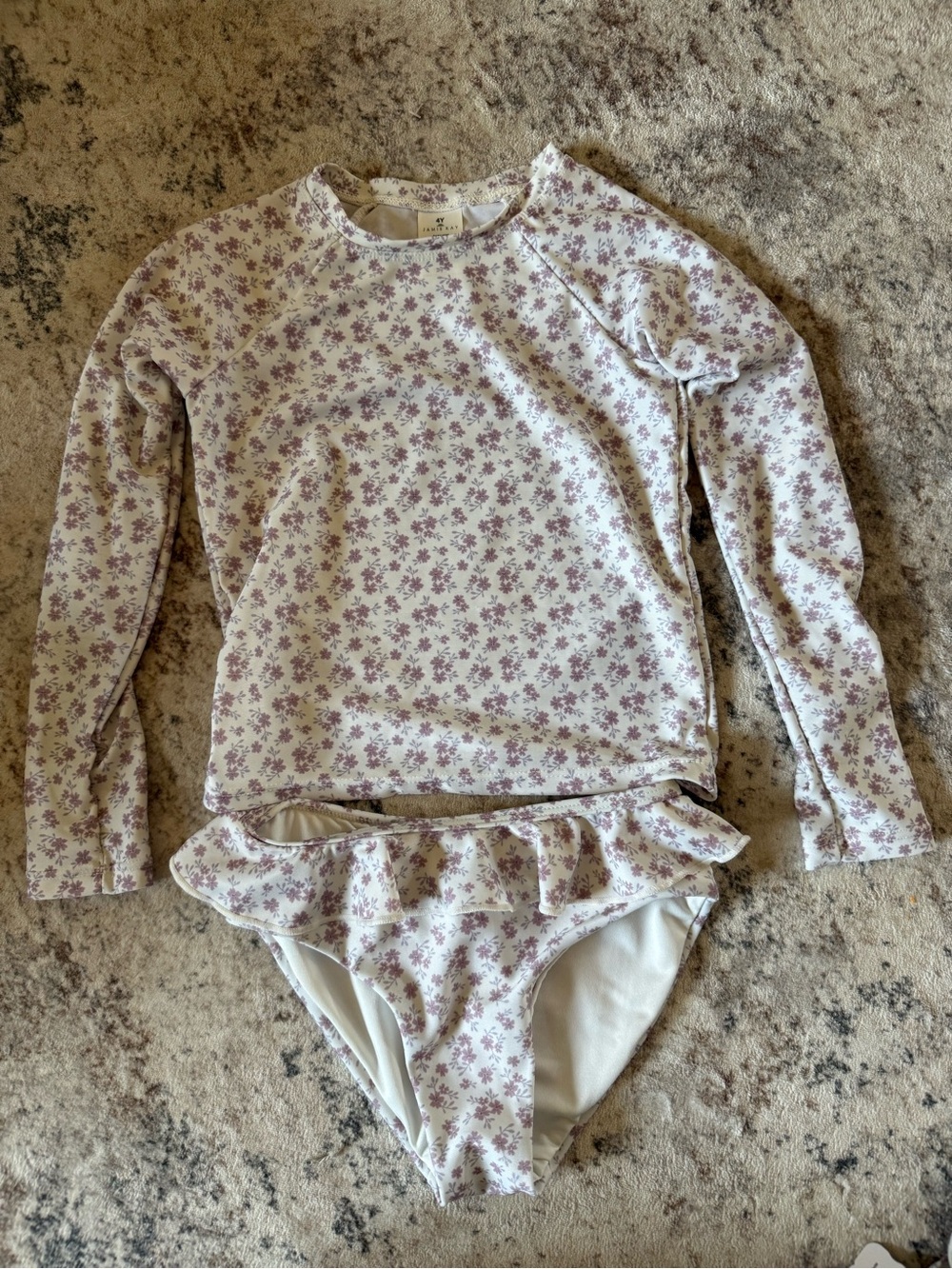 Jamie Kay White and Purple Floral Long-Sleeve Kids Rashguard Set
